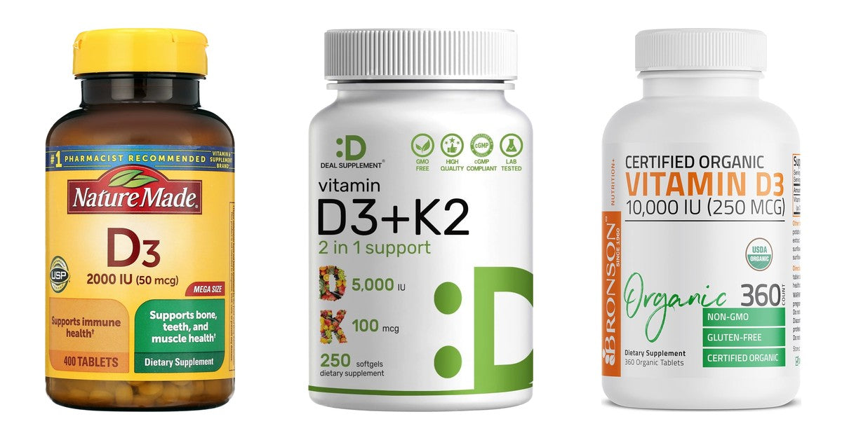 Vitamin D3 1000 vs 2000 vs 5000 vs 10,000 IU per piece: what eight labels print