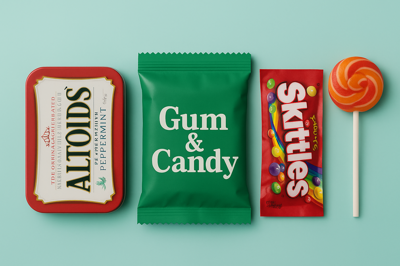Gum and candy products including chewing gum, mints, and fruit sweets for work, school, and travel