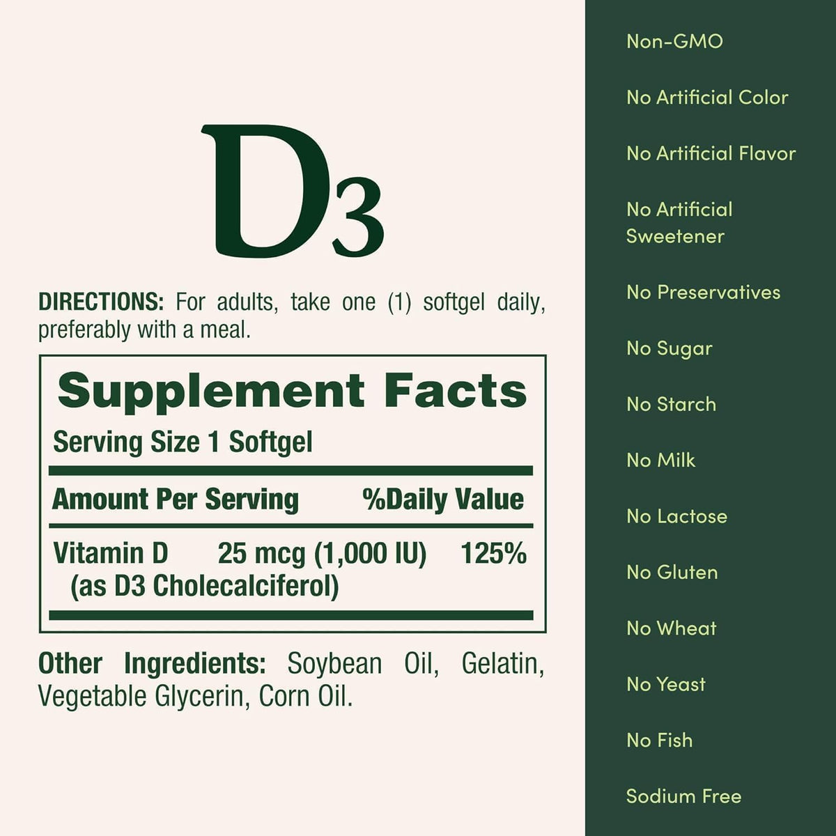 Nature’s Bounty D3 25 mcg (1000 IU) 120 Softgels — product image 2