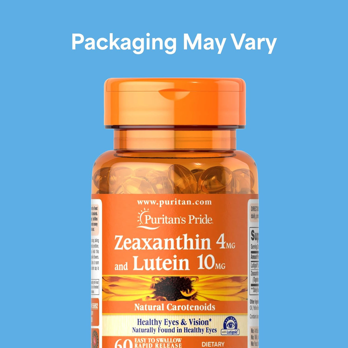 Puritan's Pride Zeaxanthin 4 mg and Lutein 10 mg Lutein 10 mg, Zeaxanthin 4 mg 60 Softgels — product image 3