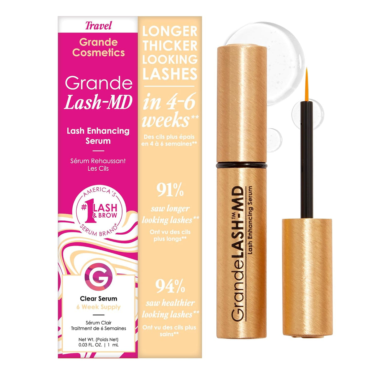 Grande Cosmetics GrandeLASH-MD Lash Enhancing Serum Clear Travel Size 0.03 fl oz (1 ml) — product image 1