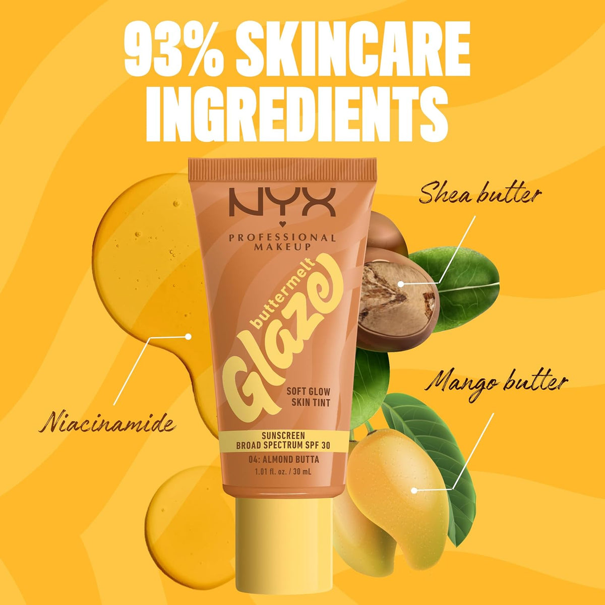 NYX Professional Makeup Buttermelt Glaze Soft Glow Skin Tint SPF 30 04 Almond Butta 1.01 fl oz (30 ml) — product image 2
