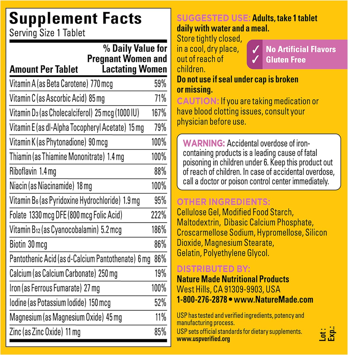 Nature Made Prenatal Multivitamin with Folic Acid 250 Tablets
