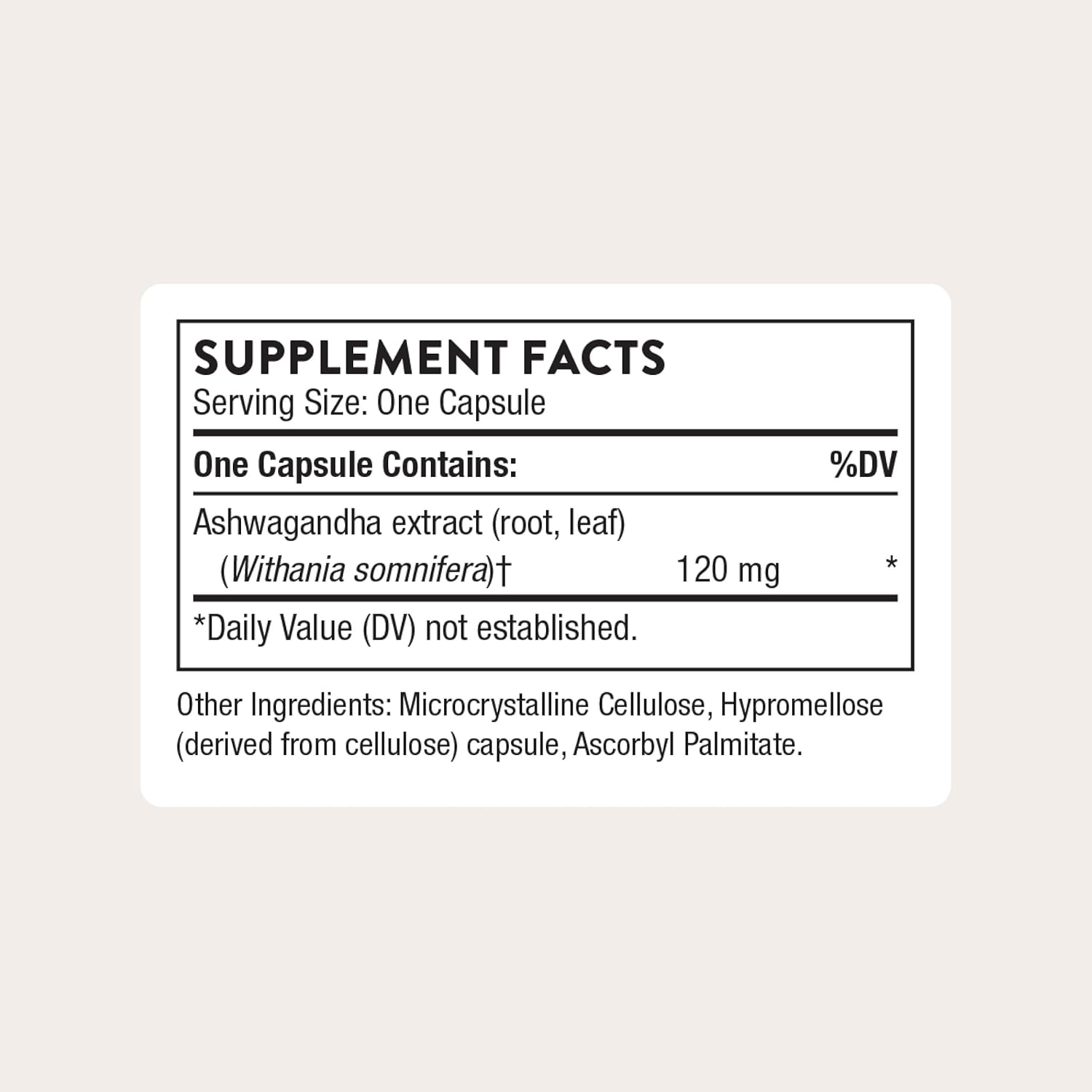 Ashwagandha supplement capsules clean formula Thorne brand
