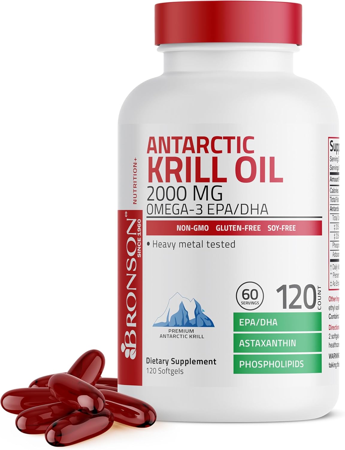 Bronson antarctic krill oil omega 3 softgels bottle
