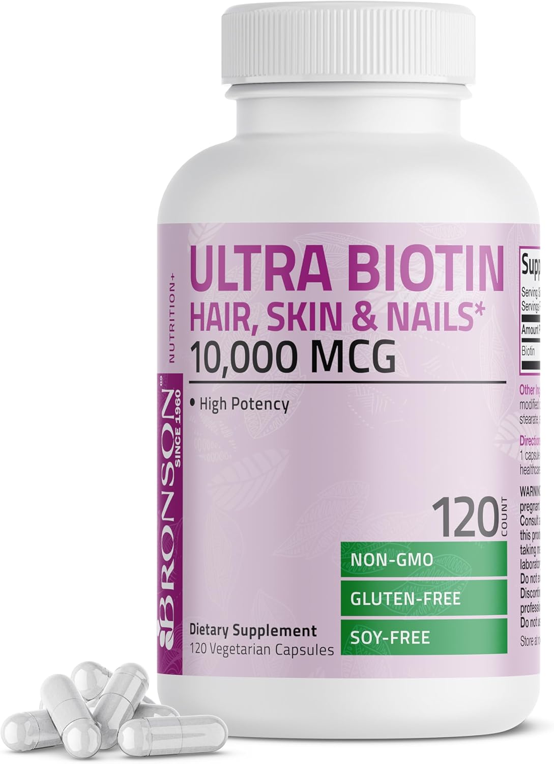 Bronson biotin 10000 mcg hair skin nails supplement bottle