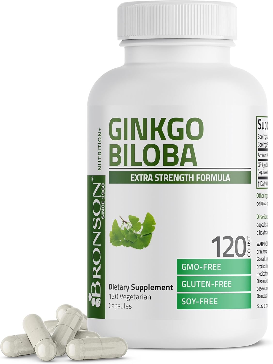 Bronson ginkgo biloba 500mg memory support capsules bottle