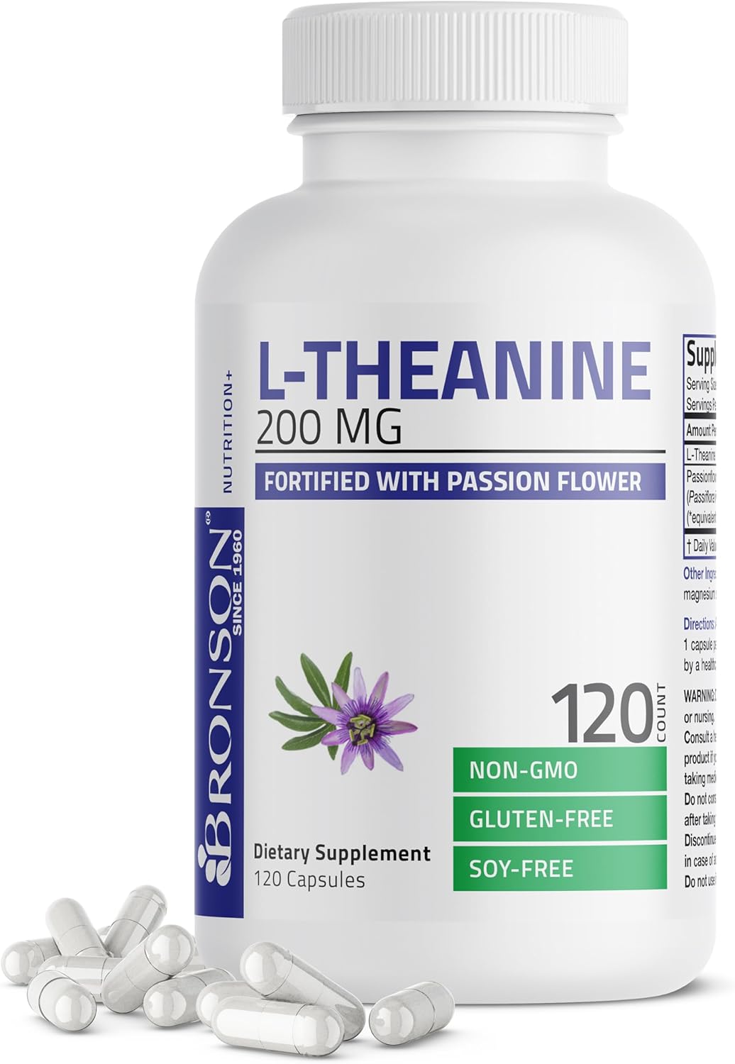 bronson l theanine 200mg capsules 120 count bottle