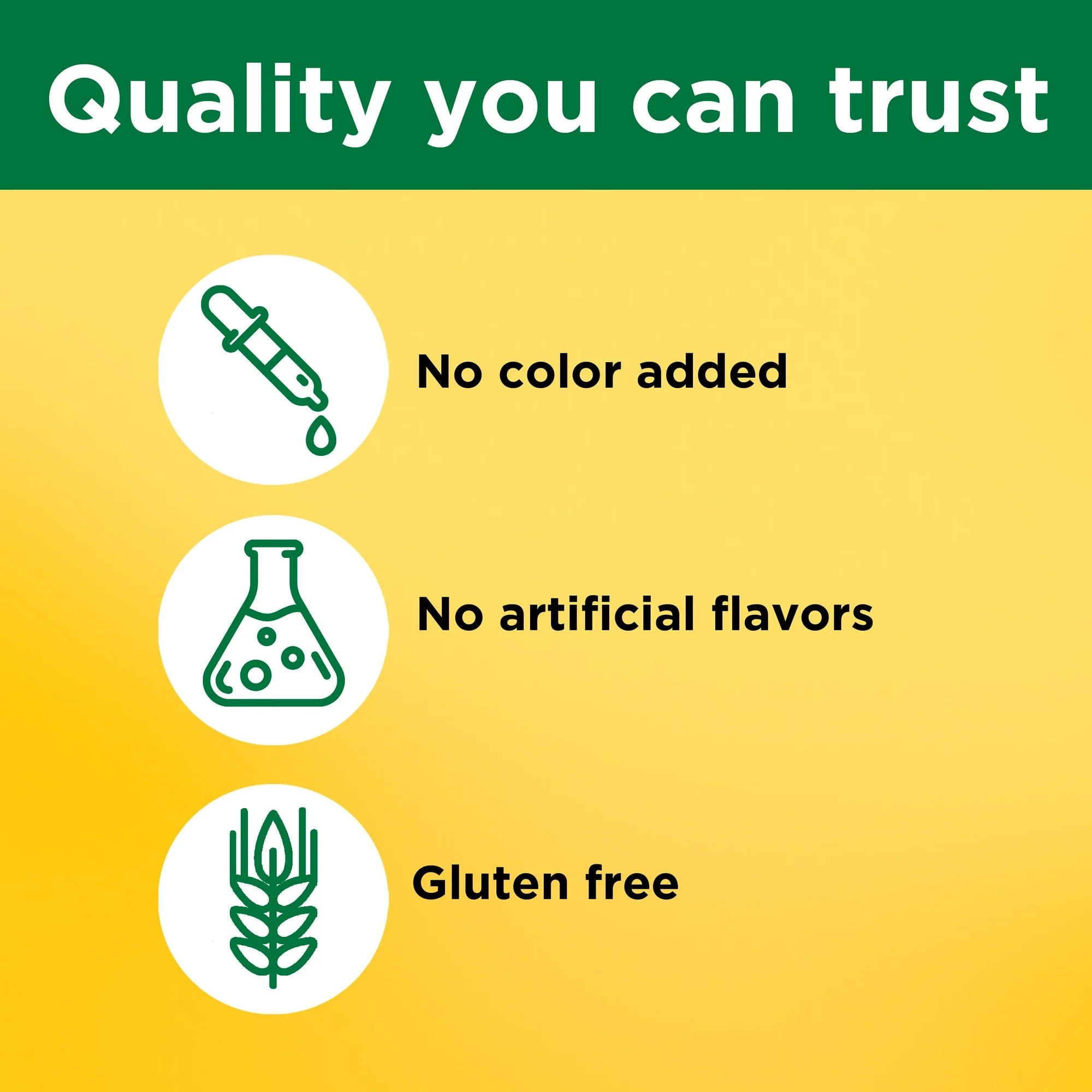 Product label with icons and text indicating 'No color added', 'No artificial flavors', and 'Gluten free' on a yellow background. Nature Made high potency calcium vitamin d3 dietary supplement