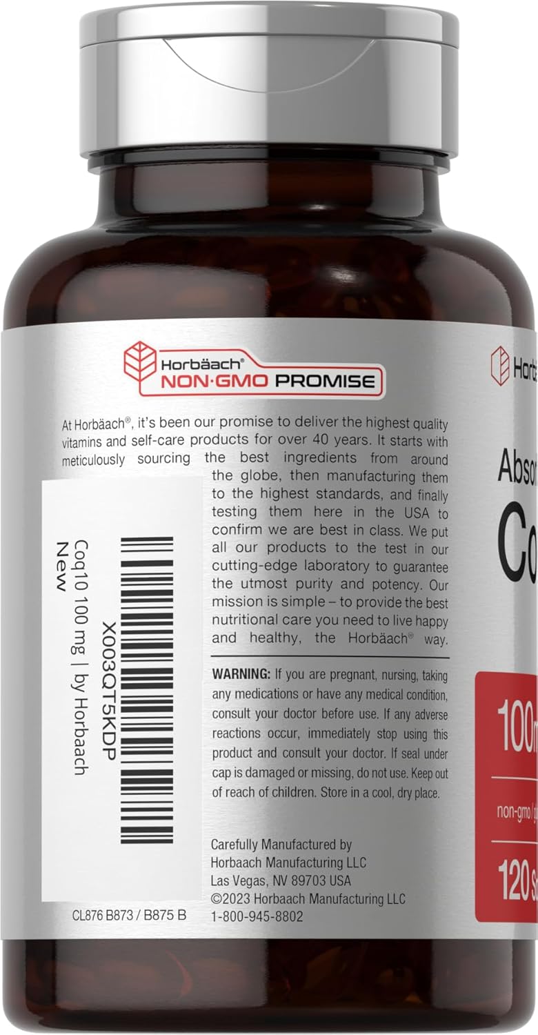 CoQ10 softgels close up supplement bottle