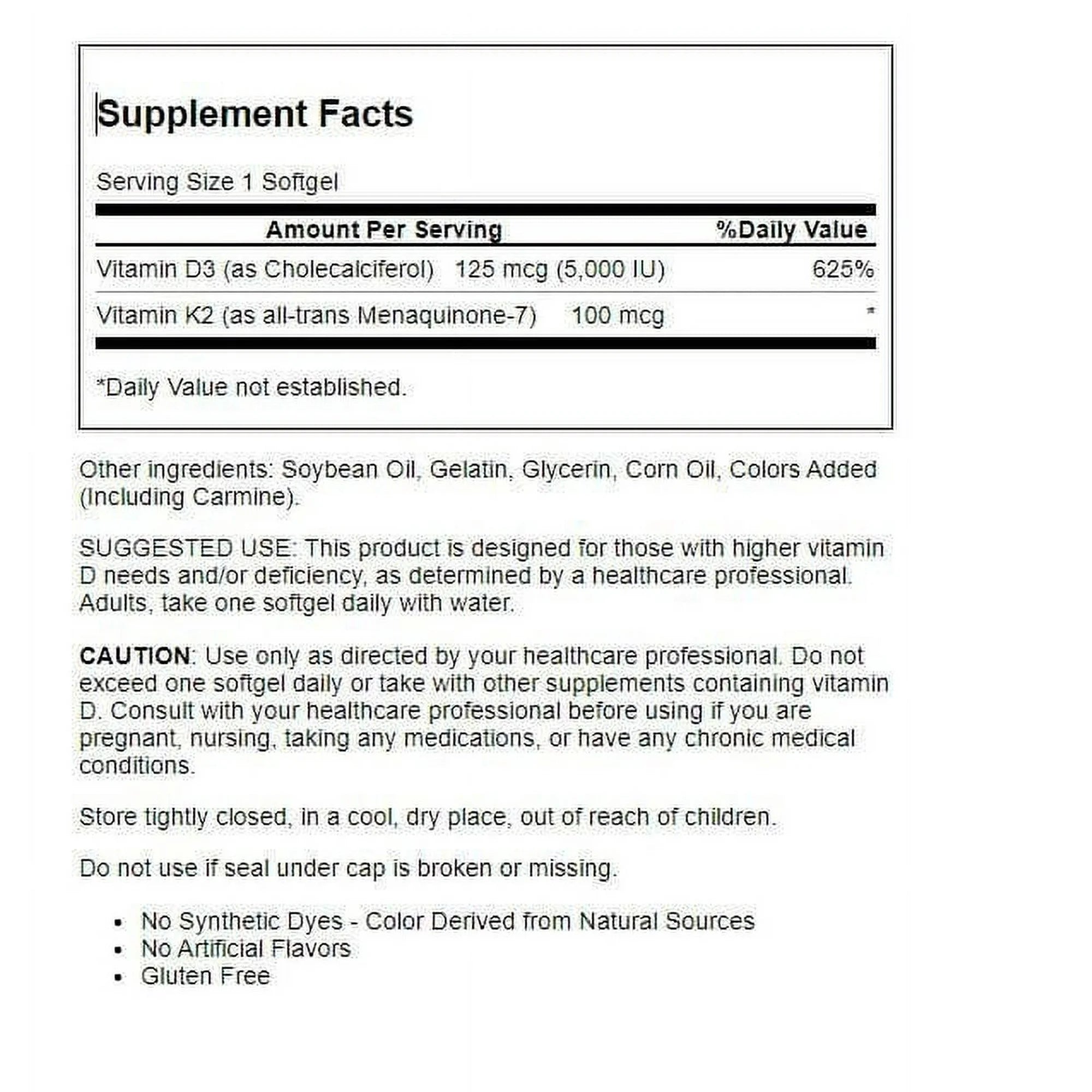 Bone and heart support supplement with D3 and K2 MK-7