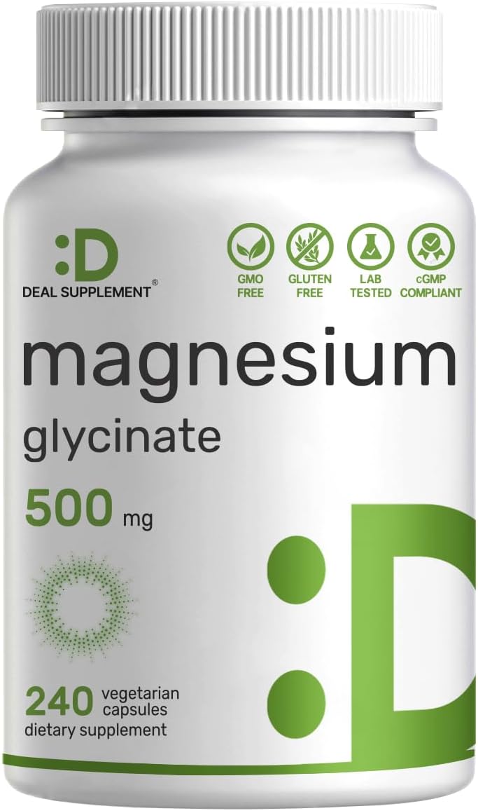 Deal Supplement magnesium glycinate 500mg 240 veggie capsules bottle