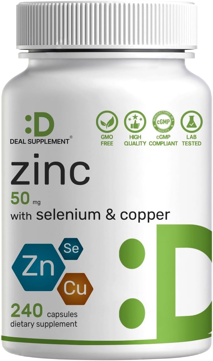 Deal Supplement zinc 50mg selenium copper 240 capsules bottle
