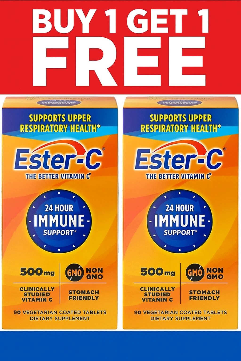 Ester-C 500 mg vitamin C, two boxes of 90 vegetarian coated tablets