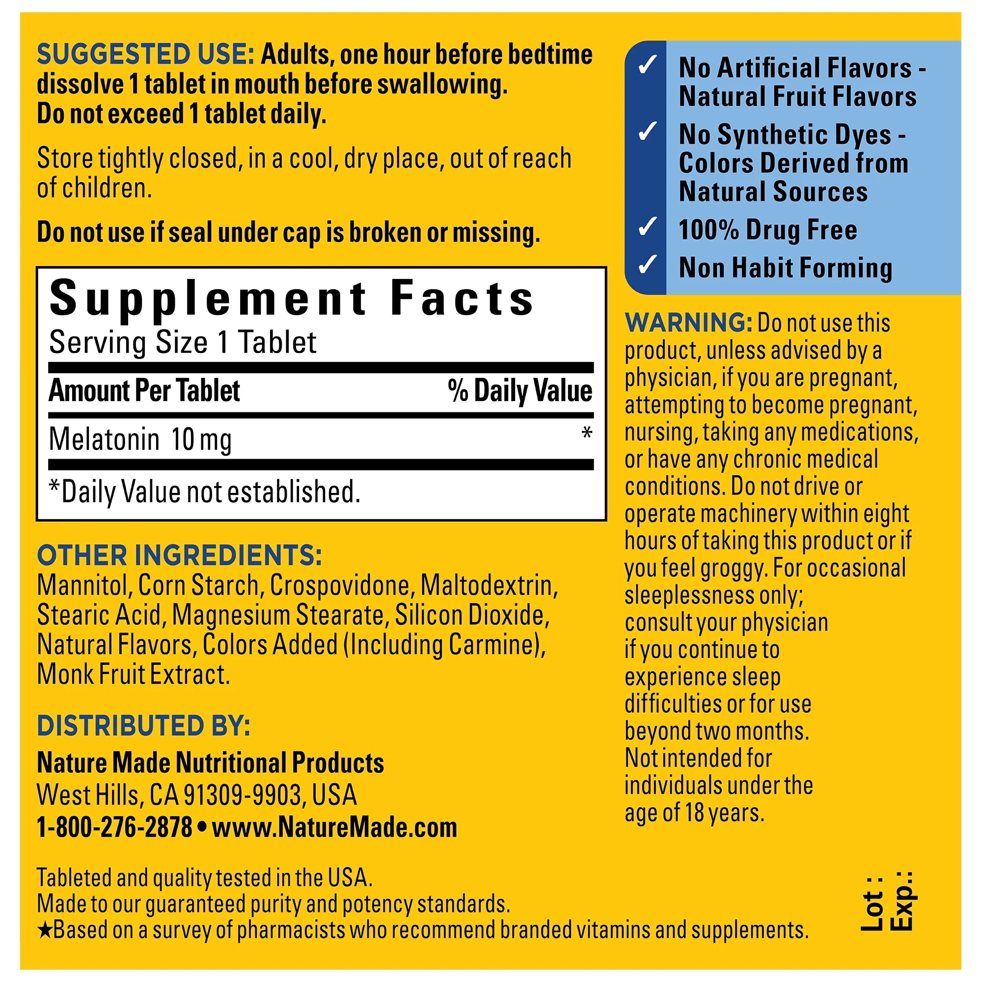 Nature Made Fast Dissolve Melatonin 10mg Tablets 45 count sleep aid