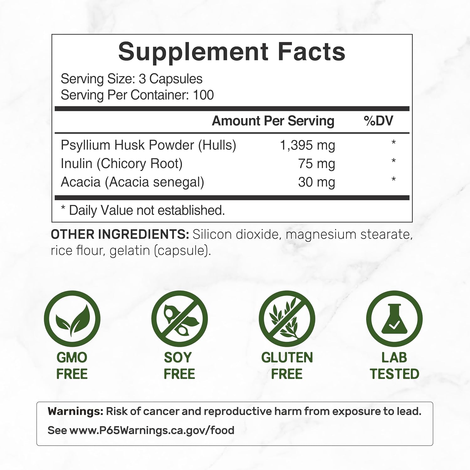 fiber supplement capsules with inulin and acacia blend