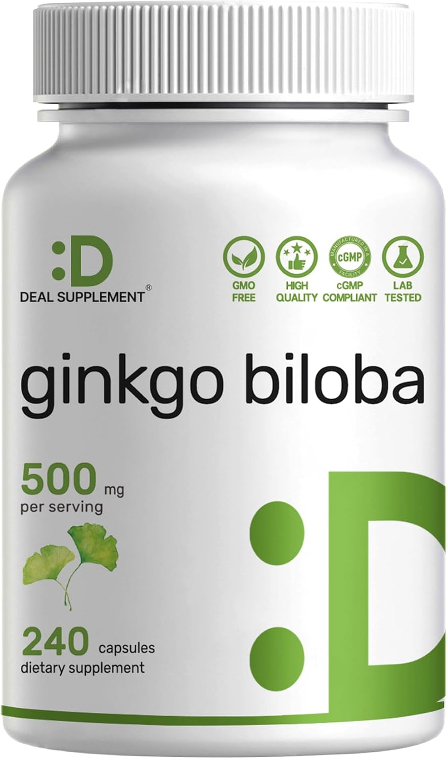 ginkgo biloba 500mg capsules 240 count supplement bottle