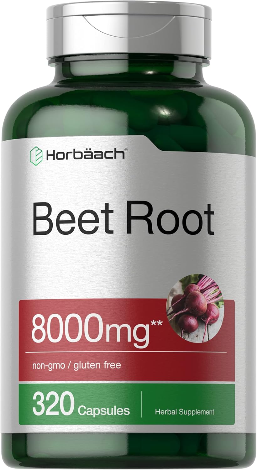 Horbaach beet root capsules 320 count supplement bottle