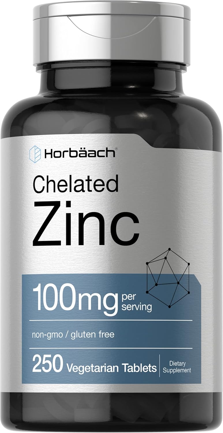 Horbaach chelated zinc 100mg 250 tablets bottle