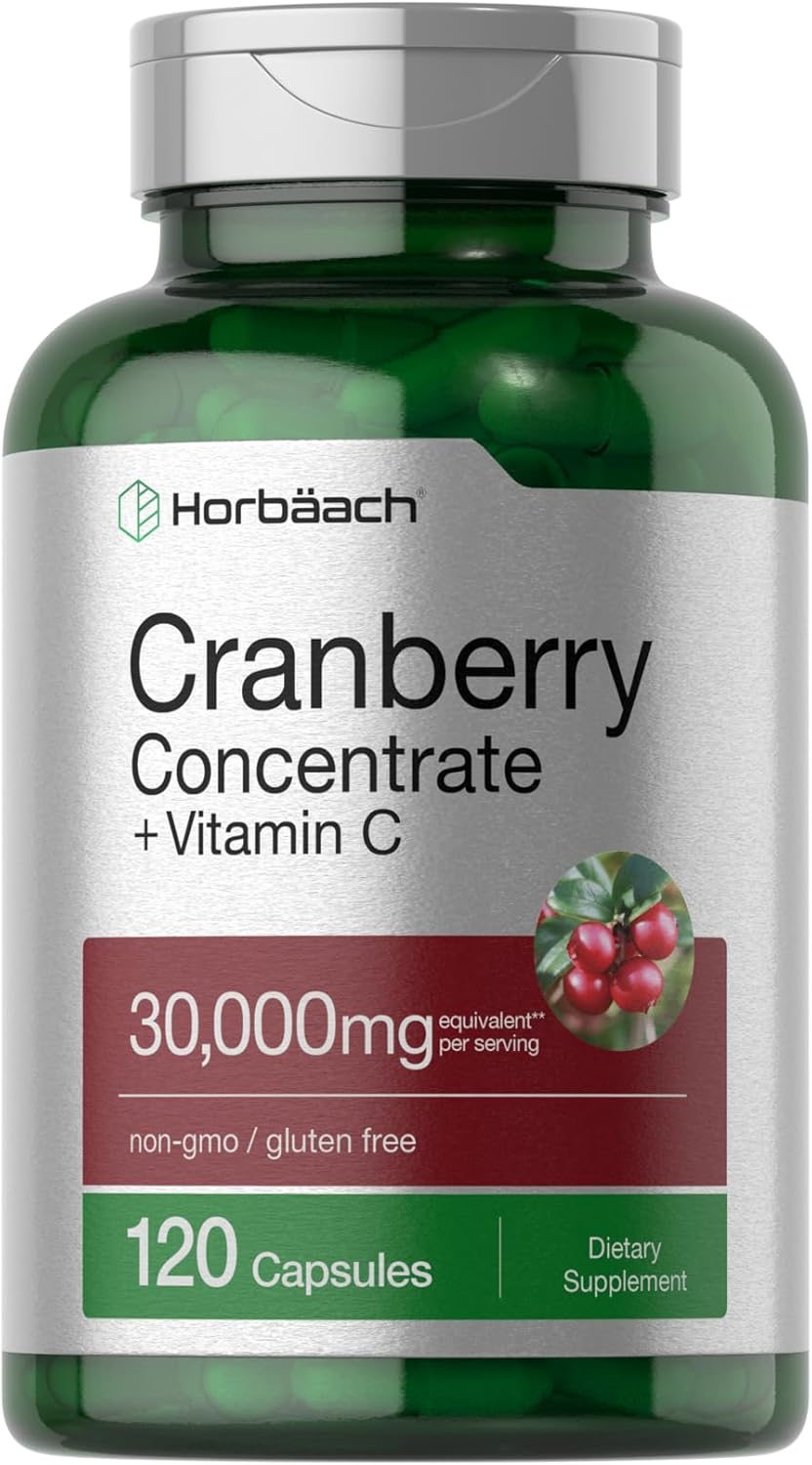 Horbaach cranberry extract vitamin C capsules 120 count bottle