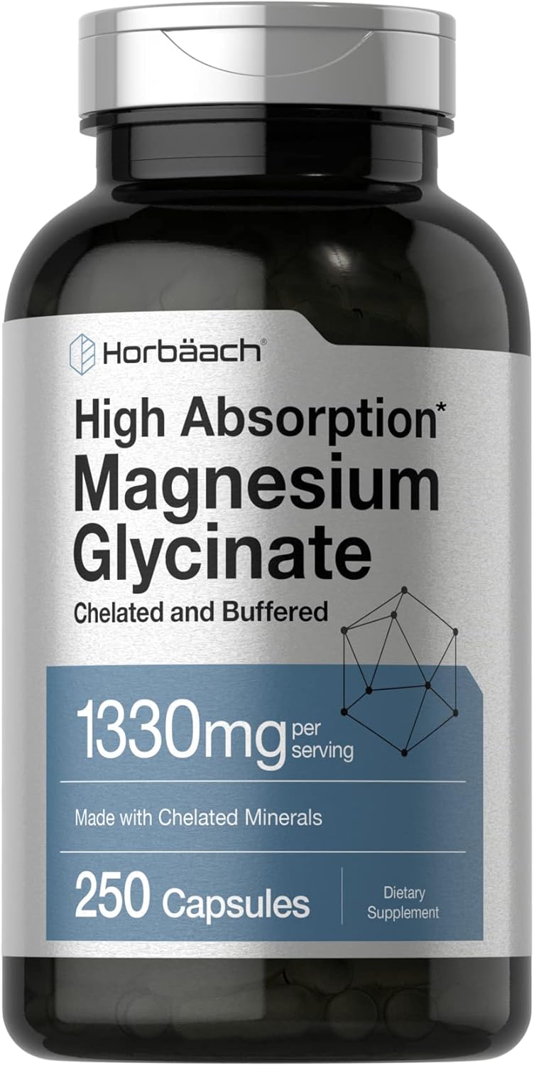 Horbaach magnesium glycinate 1330mg 250 capsules bottle
