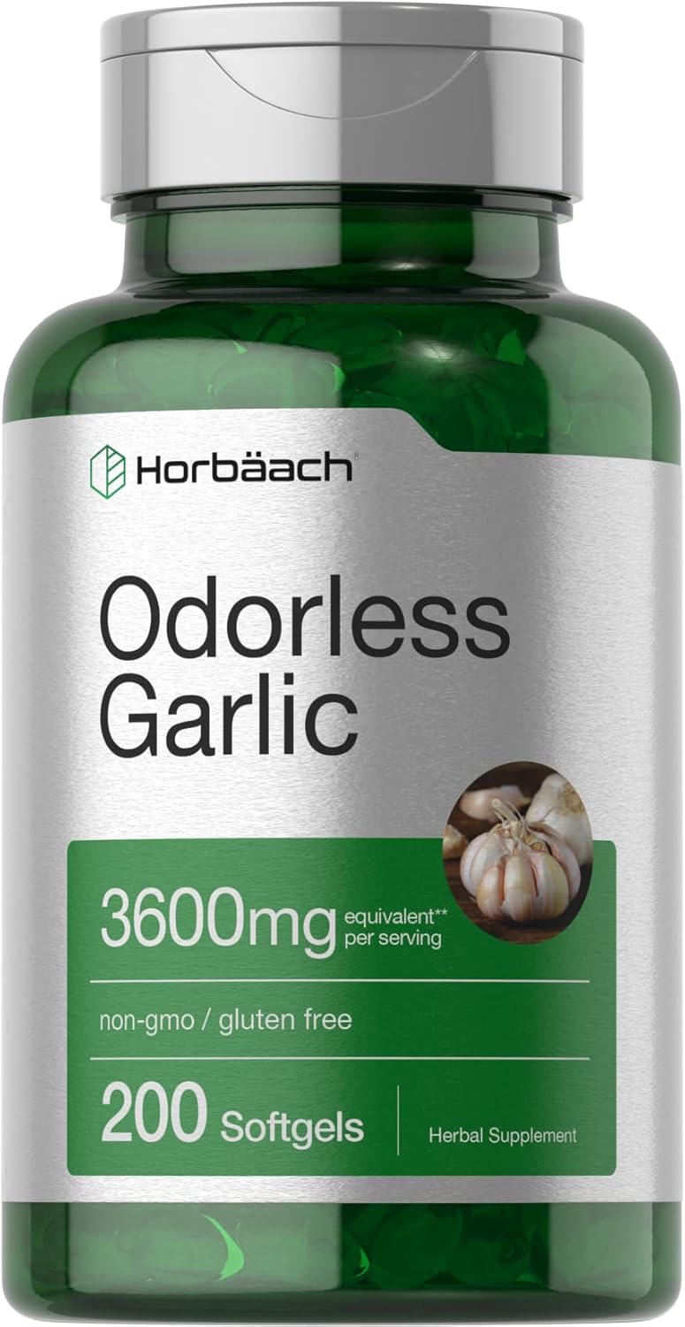 Horbaach odorless garlic softgels 200 count bottle