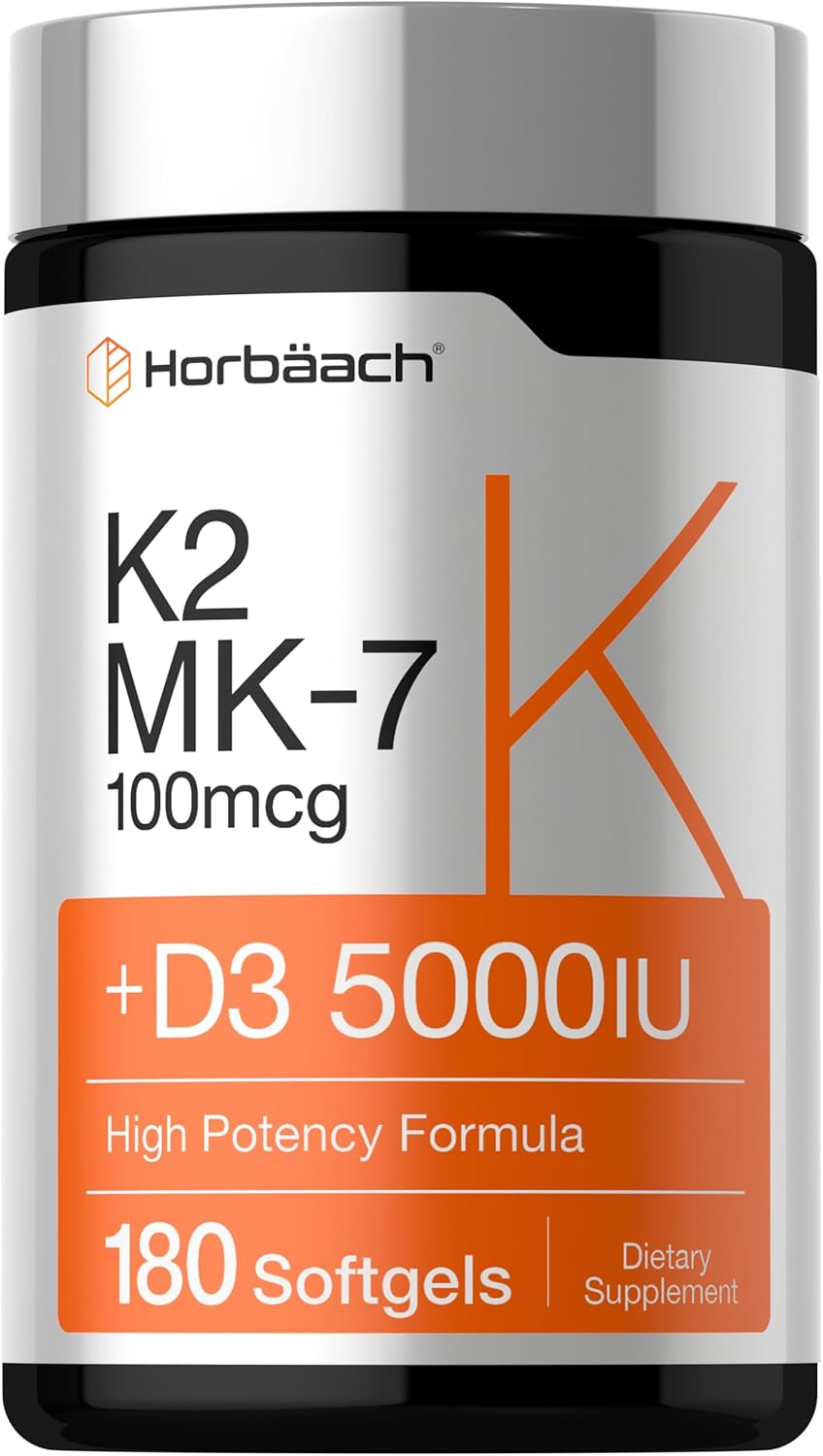 Horbaach vitamin D3 K2 MK7 5000 IU softgels bottle