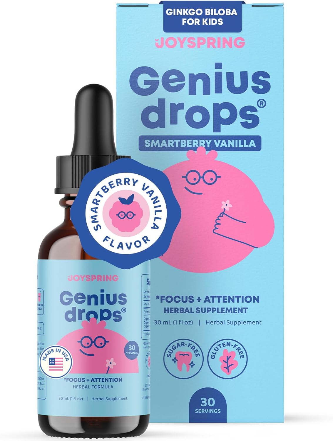 JoySpring Smartberry Vanilla kids herbal drops 1 fl oz bottle