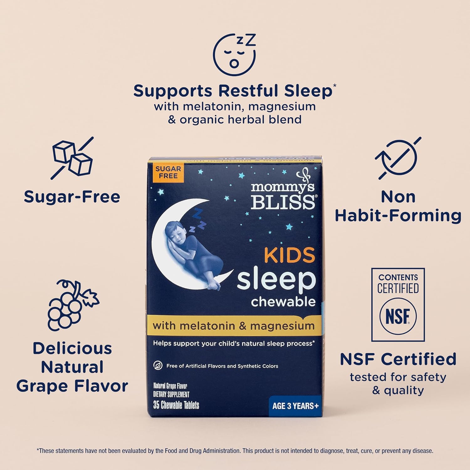 sugar free kids melatonin chewable wellness tablets