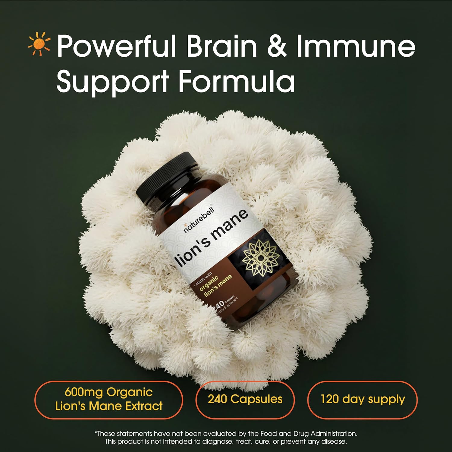 lions mane mushroom extract capsules bottle