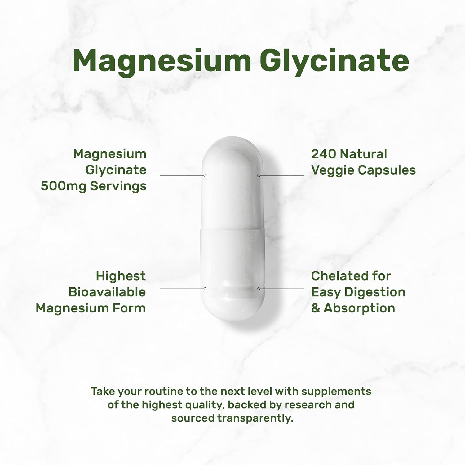 magnesium glycinate capsules chelated mineral supplement bottle