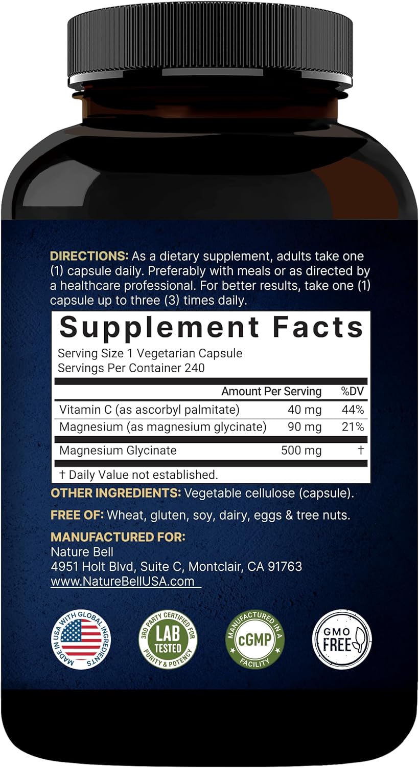 magnesium glycinate chelated supplement capsules bottle