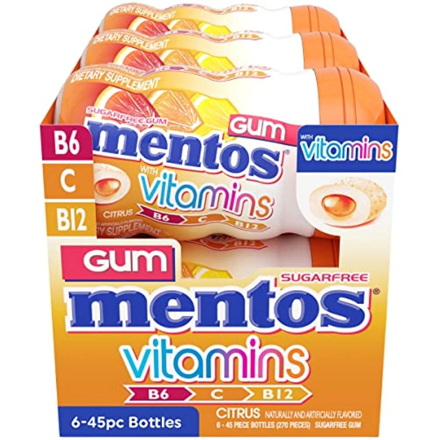 mentos vitamin gum citrus flavor 6 bottles