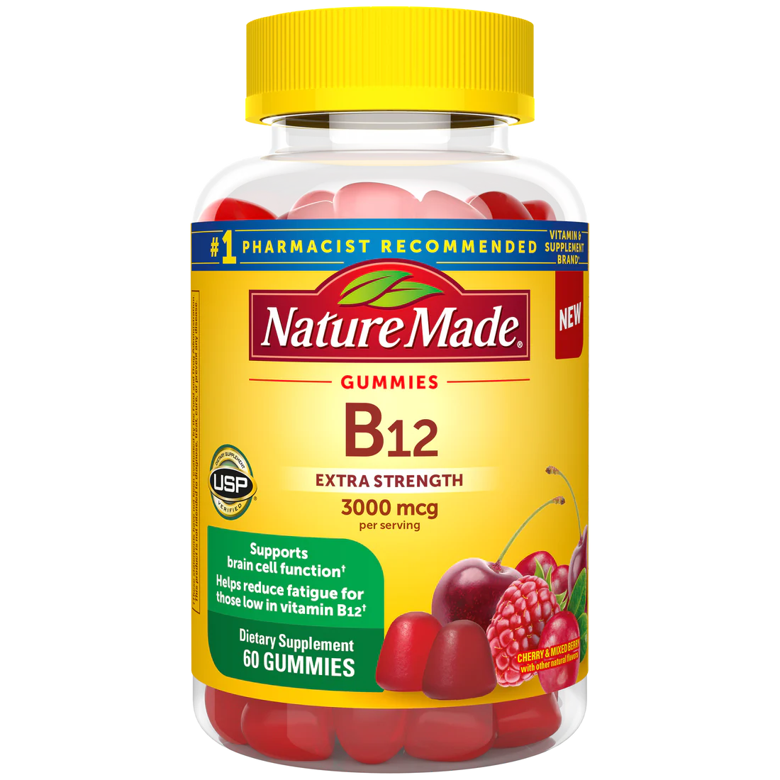 Nature Made B12 Gummies 3000 mcg raspberry flavor front bottle