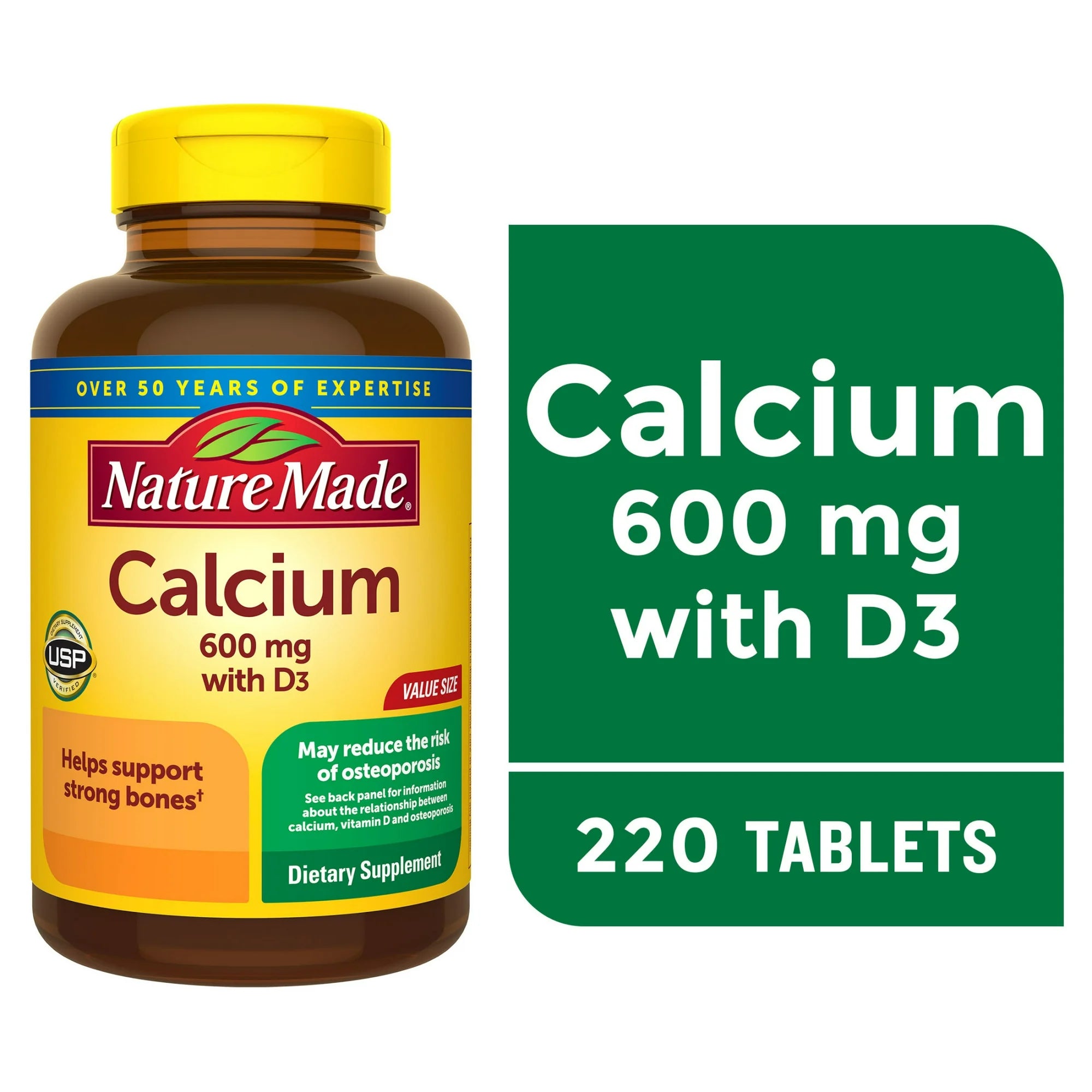 Nature Made Calcium 600 mg Vitamin D3 Tablets 220 Count Bottle