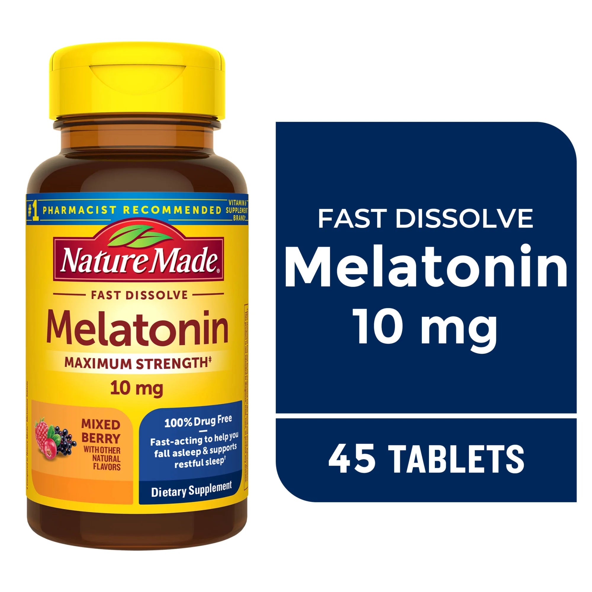 Nature Made drug-free melatonin 10mg quick dissolve supplement