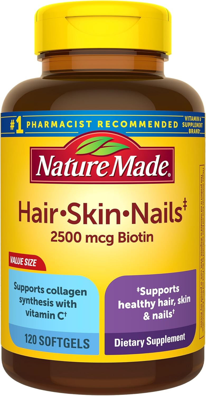 Nature Made hair skin nails biotin 2500mcg 120 softgels bottle
