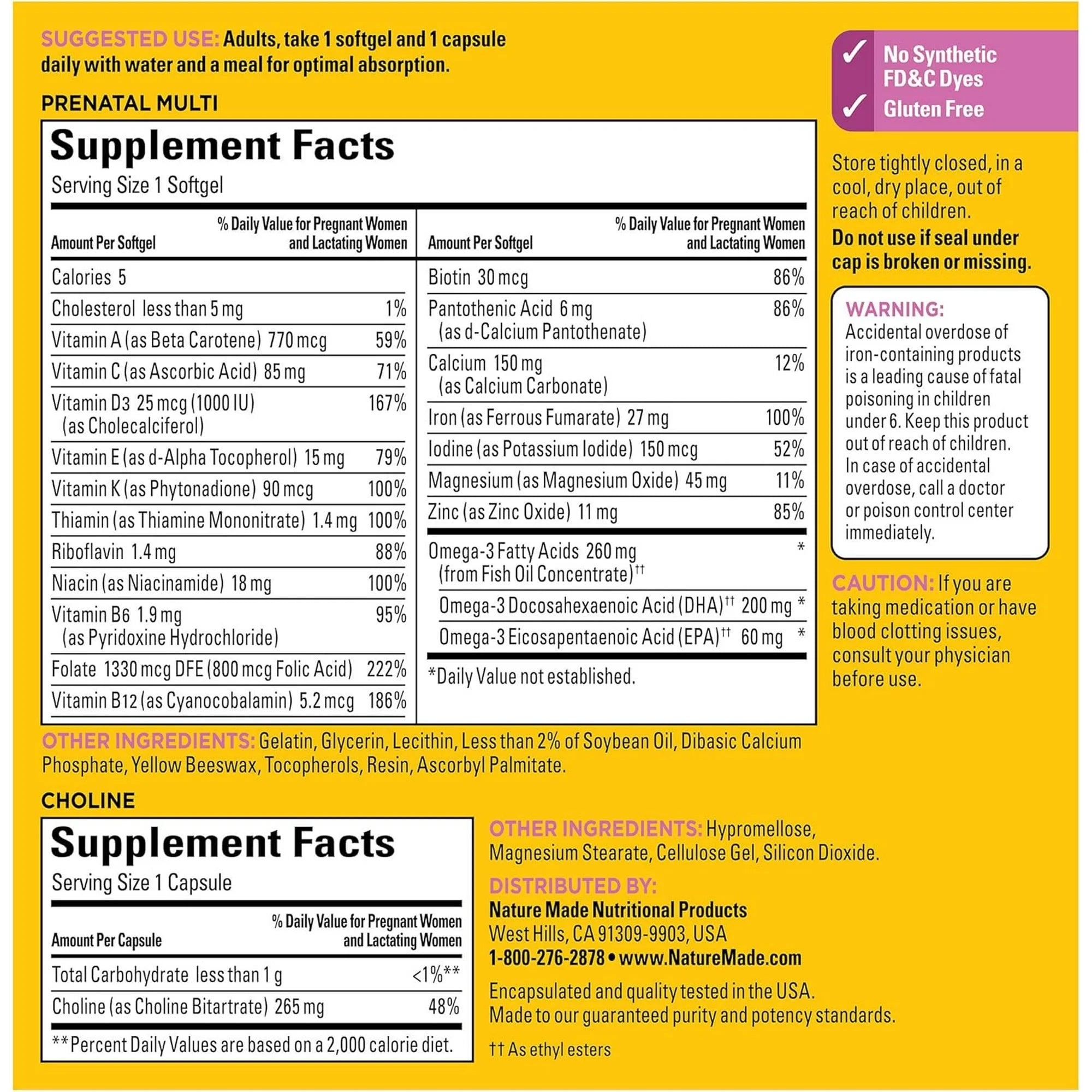 Nature Made prenatal vitamins with folic acid and essential nutrients
