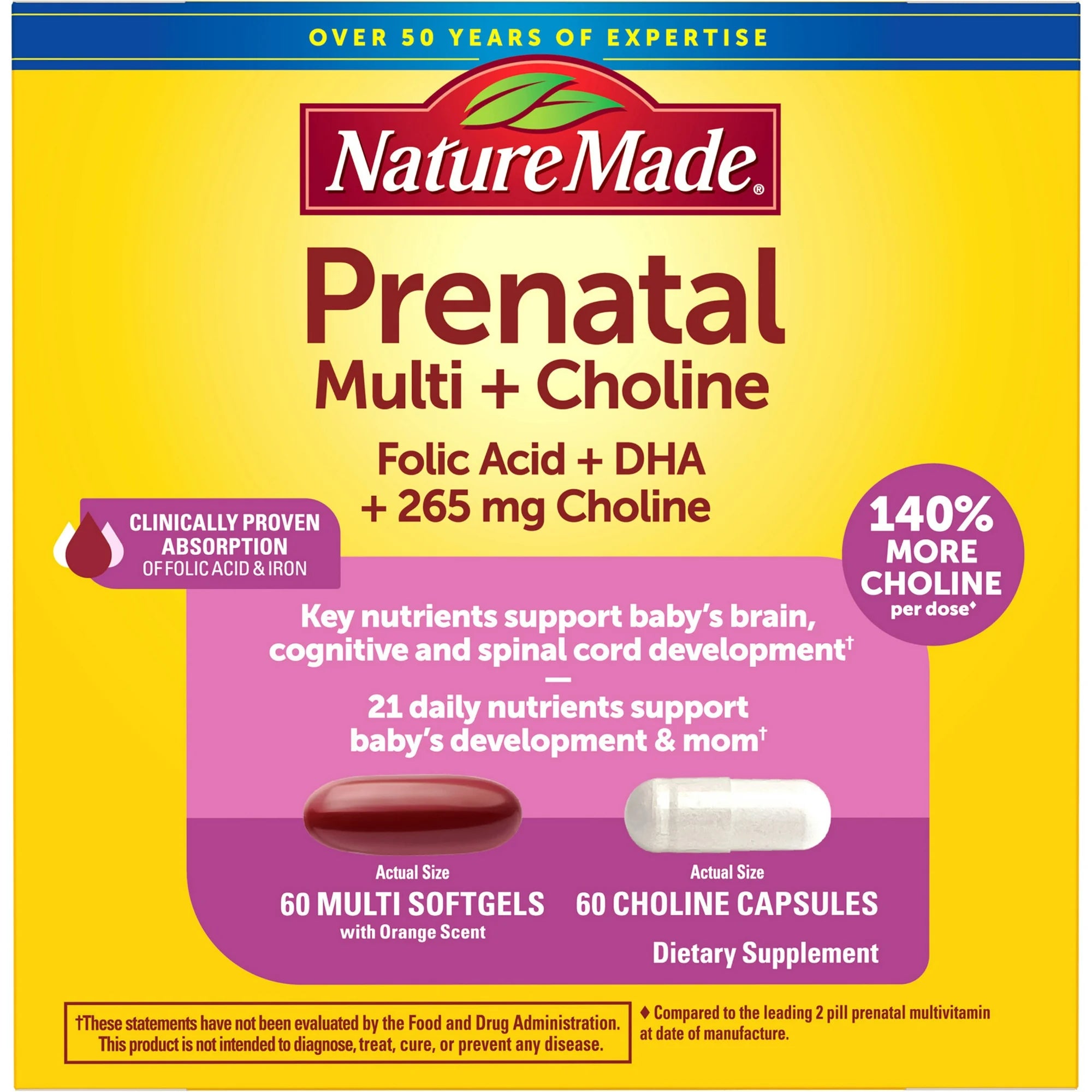 Nature Made Prenatal Vitamin Softgels with DHA and Choline 60 count