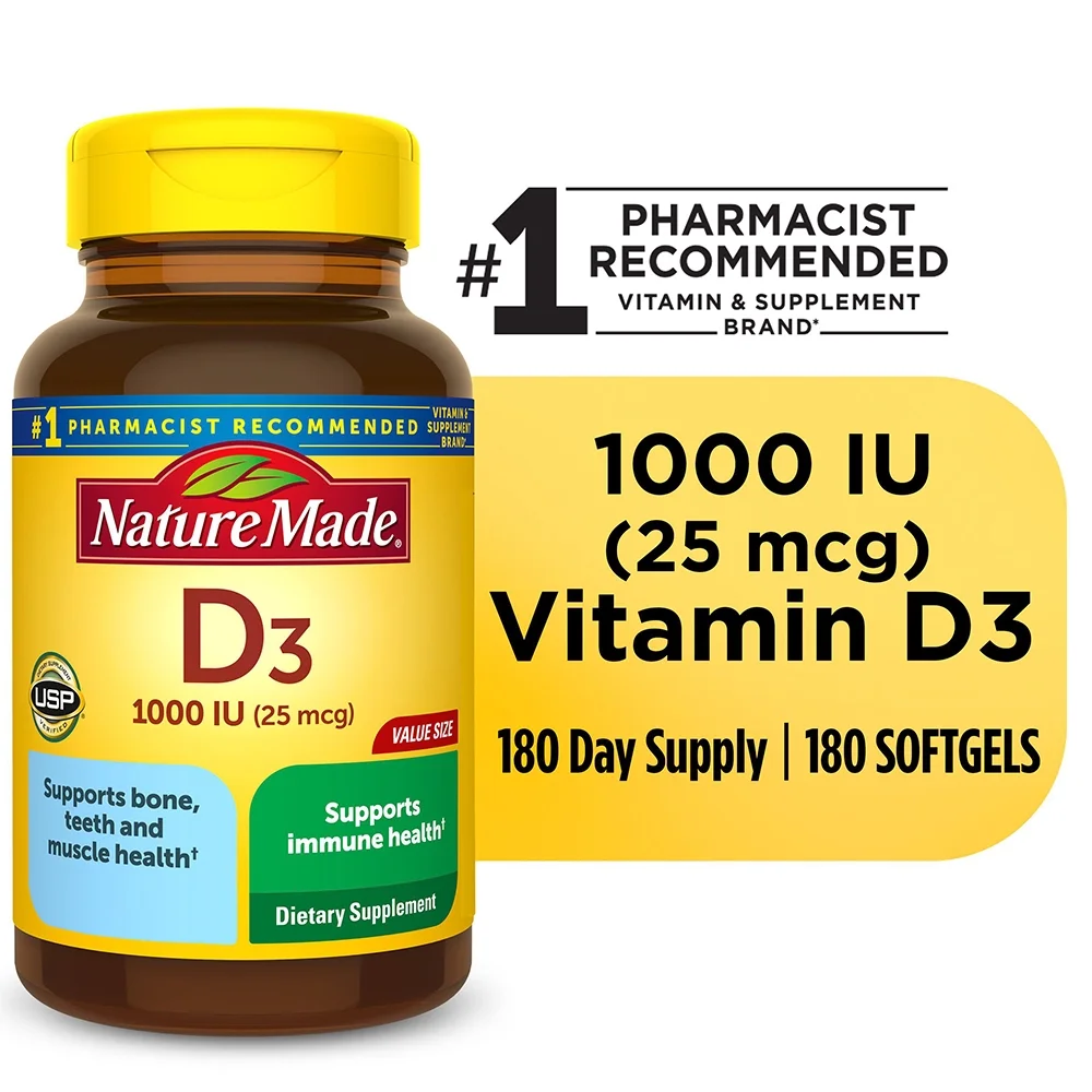 Nature Made Vitamin D3 1000 IU Softgels Bottle 180 Count