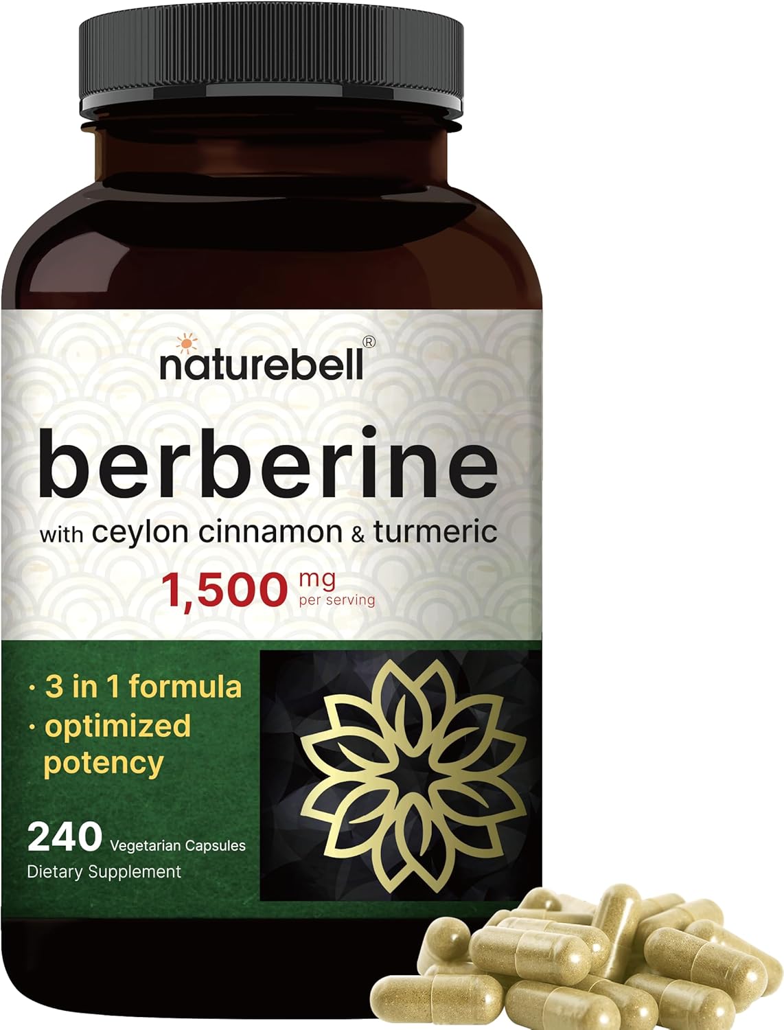 NatureBell berberine HCl 500mg capsules bottle 120 count