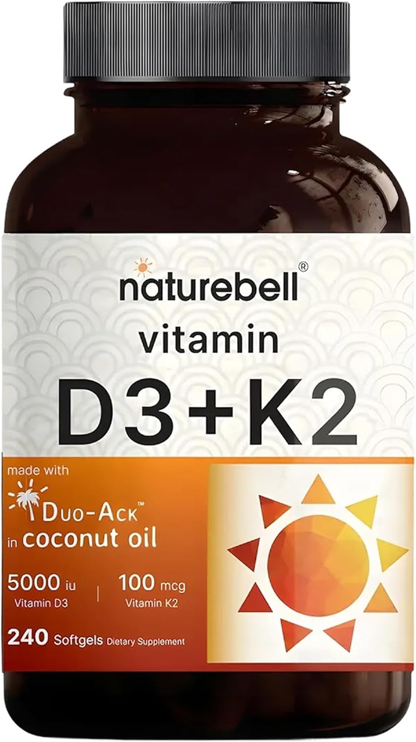 NatureBell vitamin D3 5000 IU K2 softgels bottle 240 count