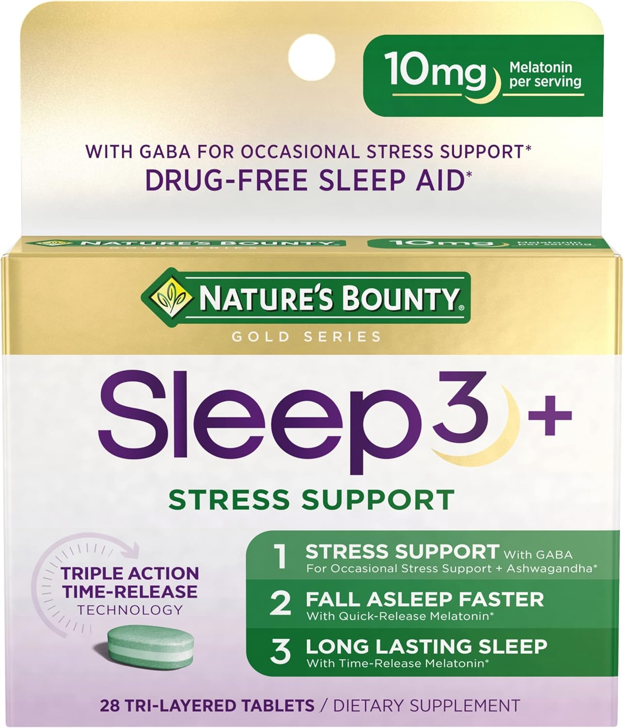 Nature’s Bounty Sleep3 Melatonin 10 mg Tri-Layered Tablets 28 Count