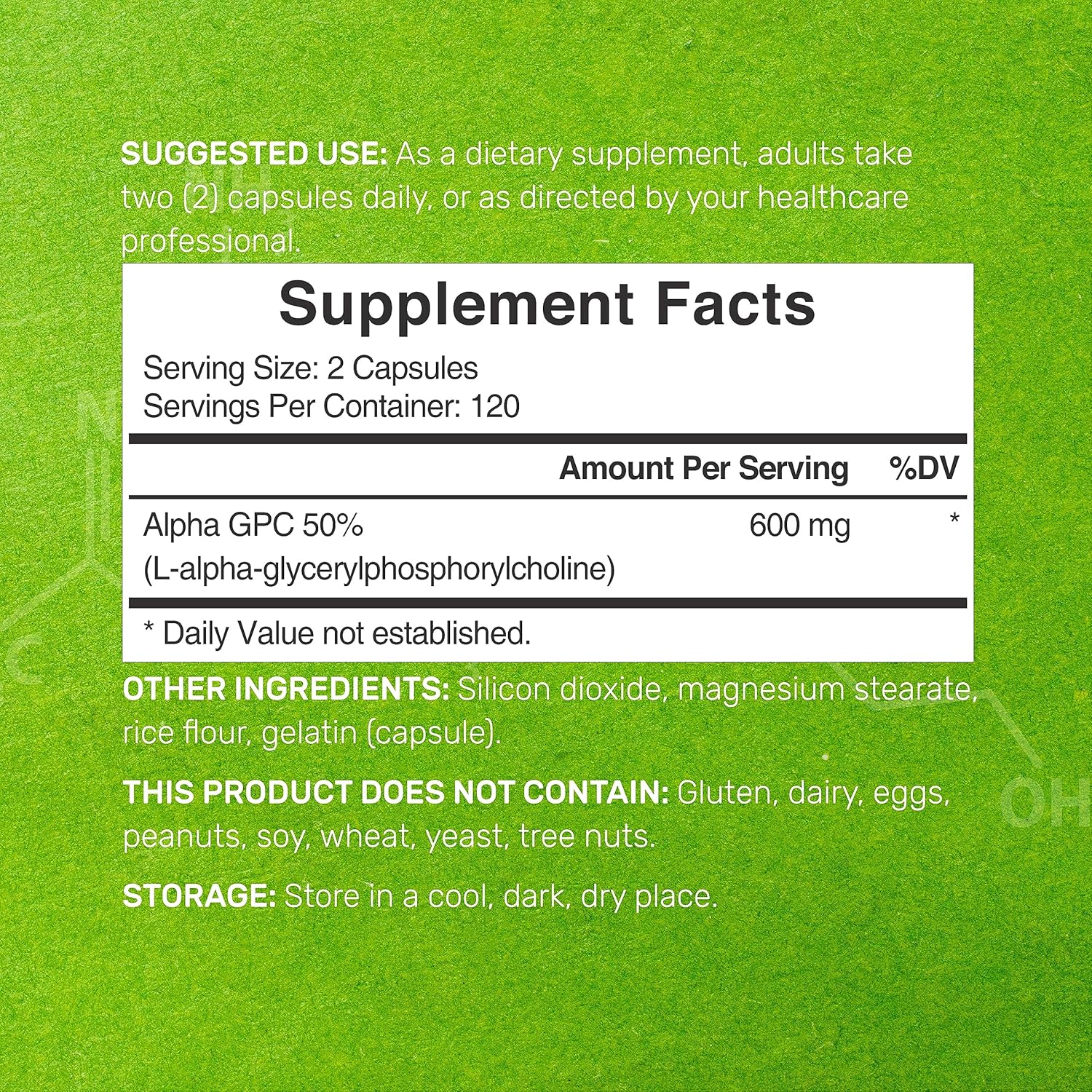 alpha GPC supplement capsules close up bottle