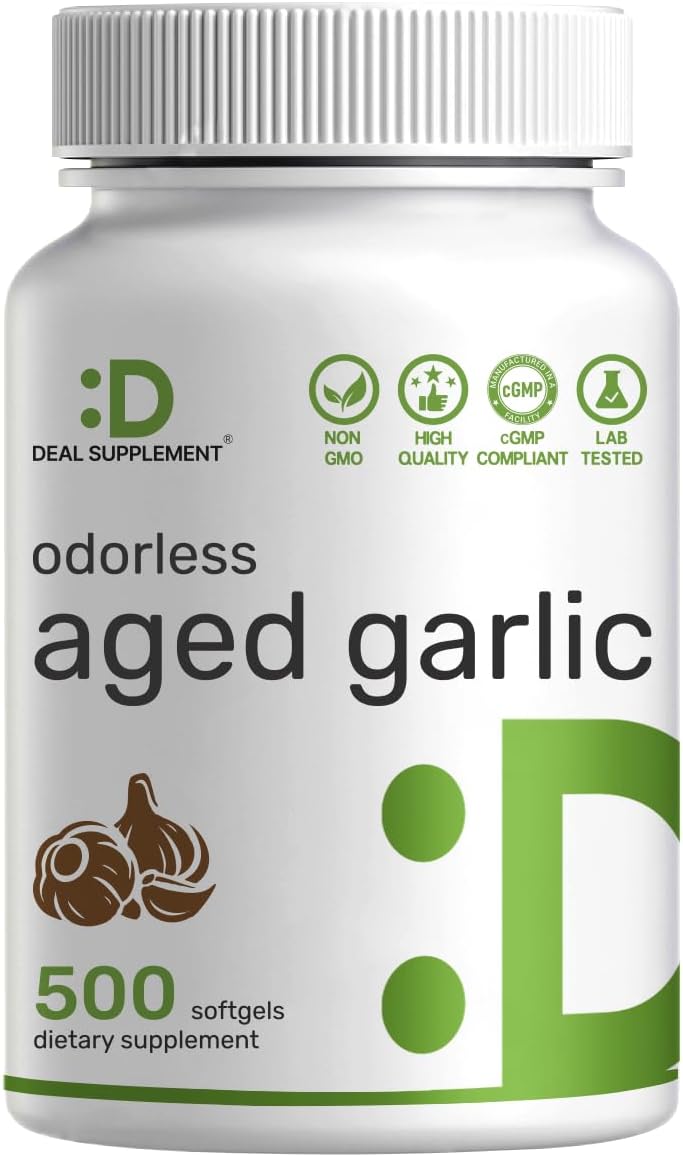 odorless aged garlic softgels 500 count supplement bottle