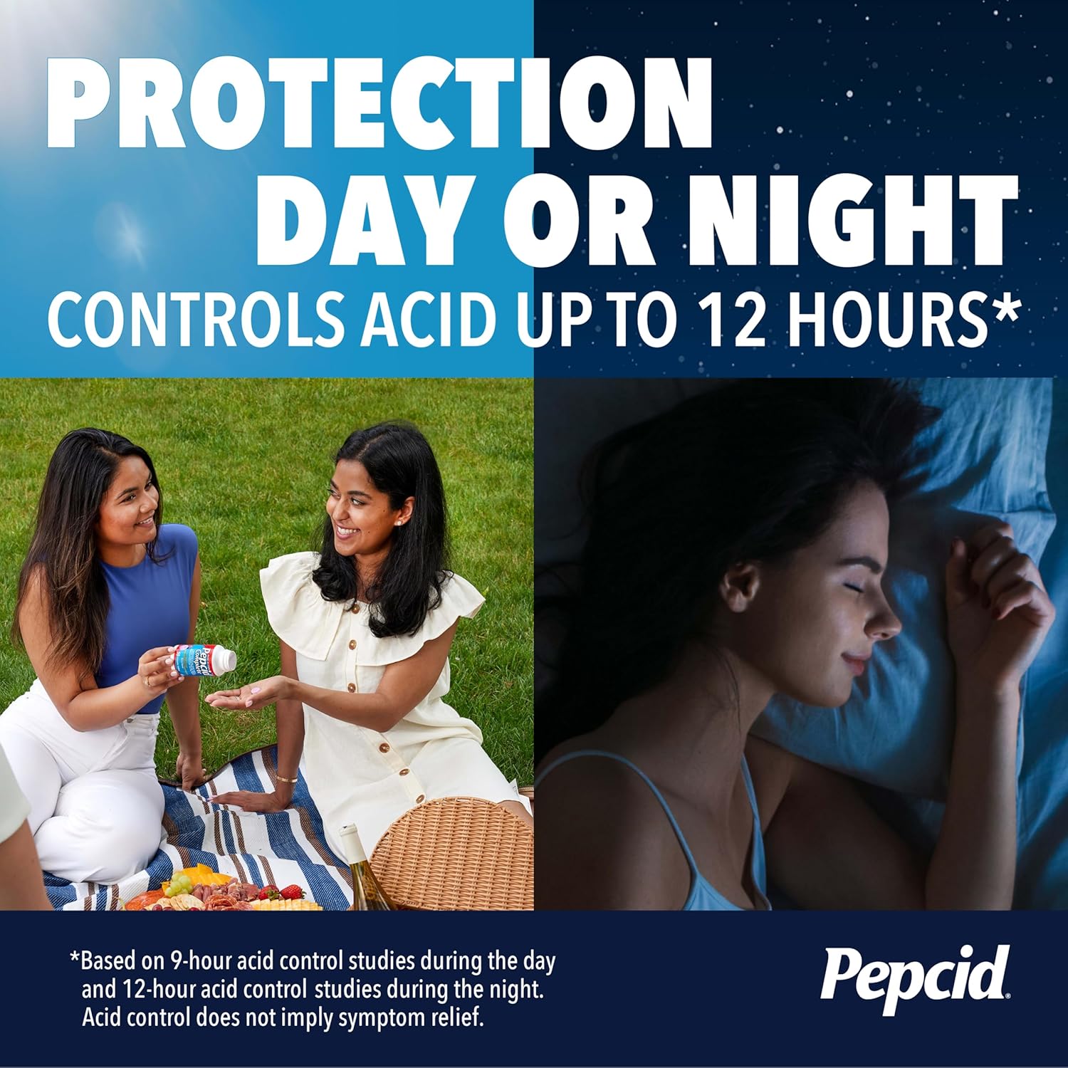 Pepcid Complete tropical fruit chewable tablets for acid control day or night
