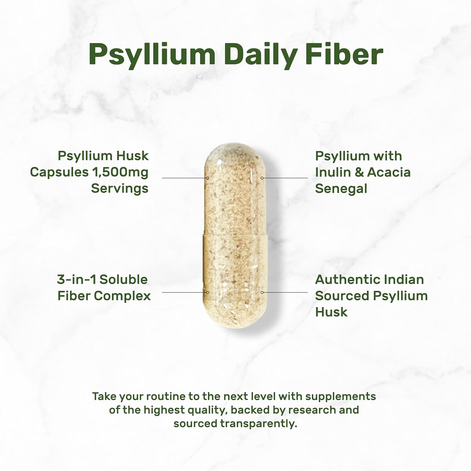 plant based psyllium fiber capsules close up product