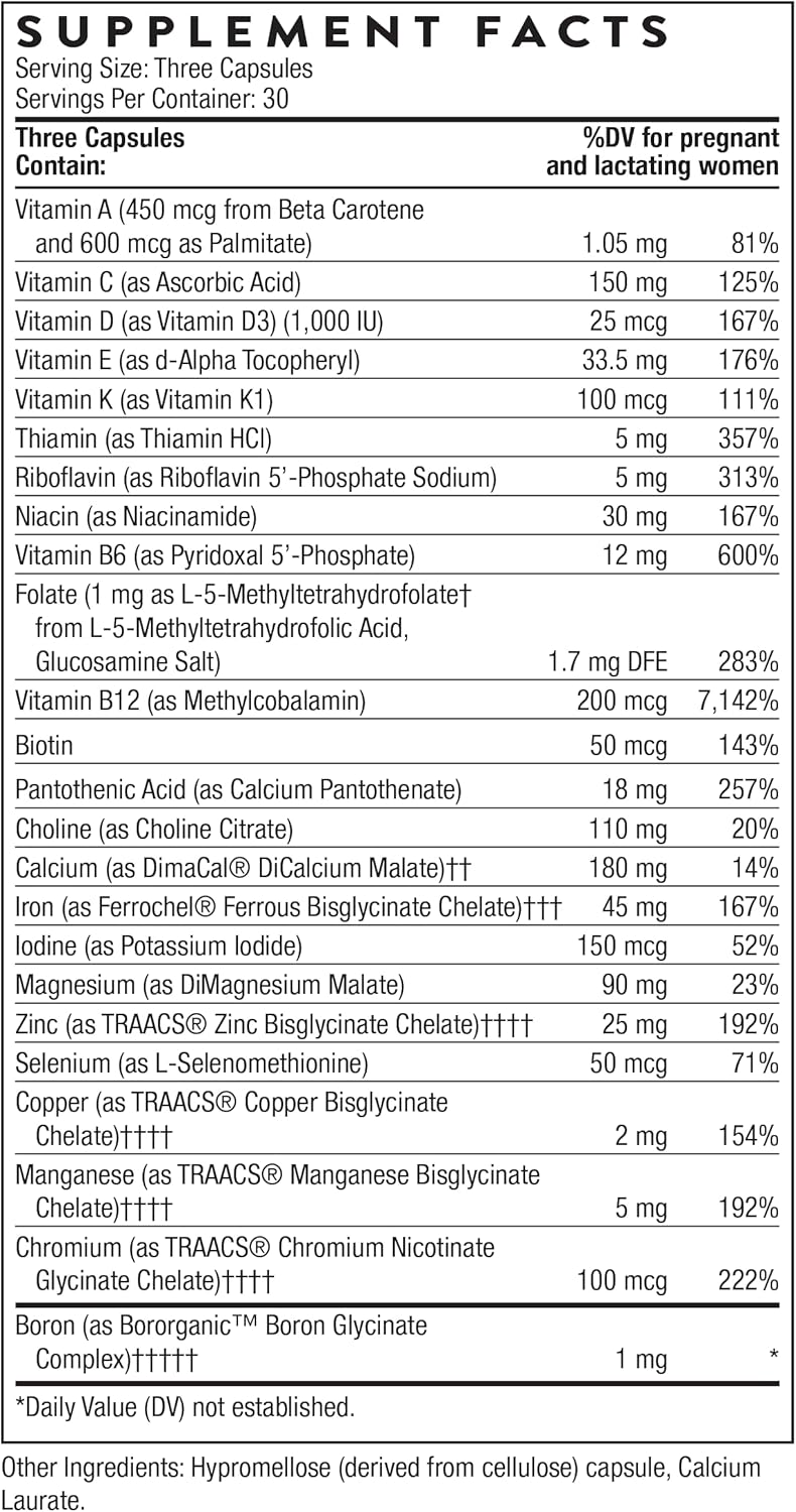Prenatal multivitamin Thorne 90 capsules daily routine