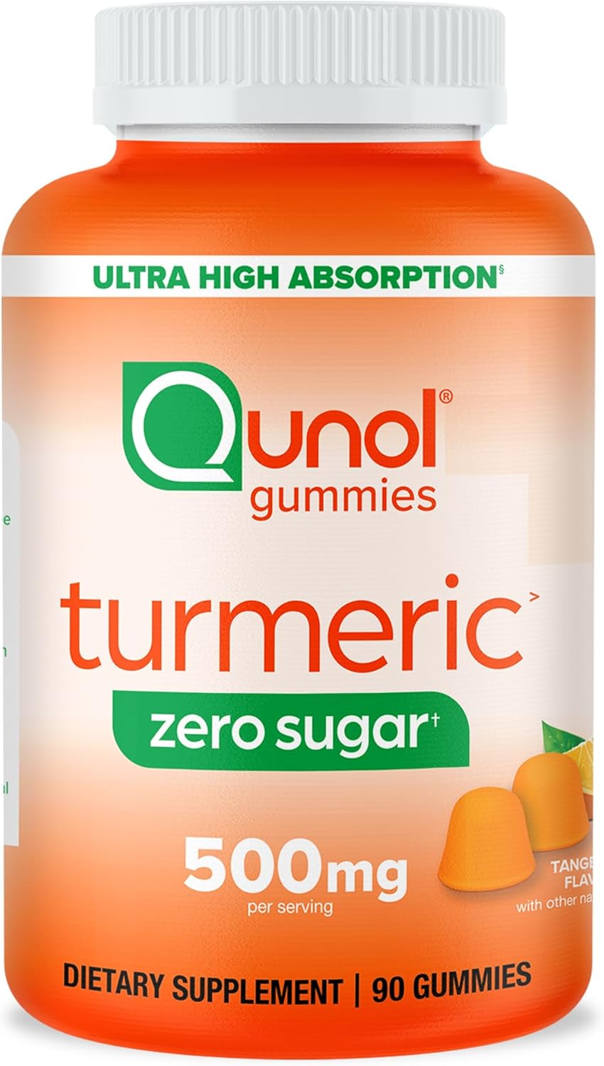 Qunol zero sugar turmeric gummies 500mg 90 count bottle