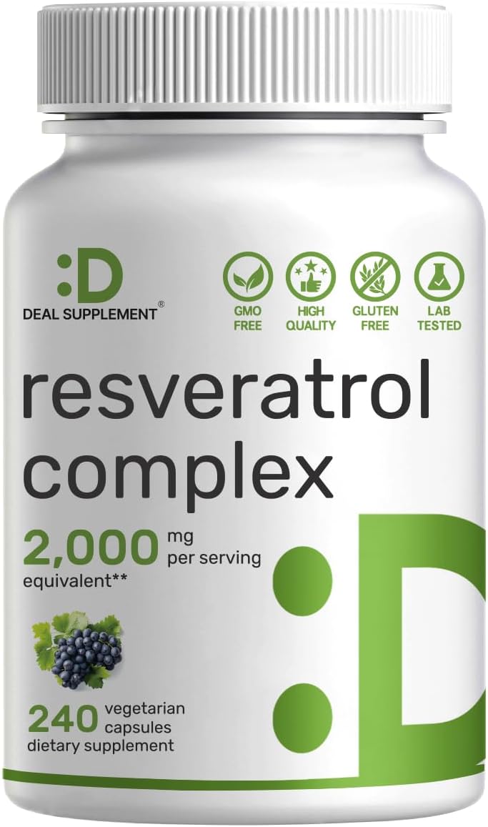 resveratrol complex 2000mg 240 veggie capsules supplement bottle